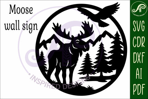 Moose mountain scene wall sign svg laser cut SVG APInspireddesigns 