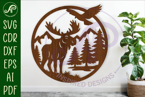 Moose mountain scene wall sign svg laser cut SVG APInspireddesigns 