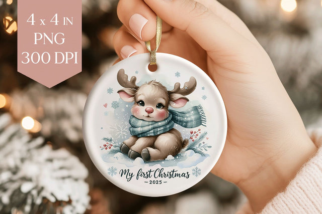 Moose My First Christmas 2025 Ornament PNG Sublimation BijouBay 