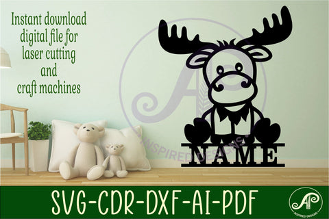 Moose Name sign SVG laser cut template digital SVG APInspireddesigns 