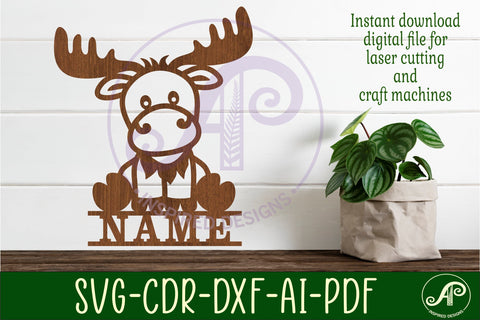 Moose Name sign SVG laser cut template digital SVG APInspireddesigns 