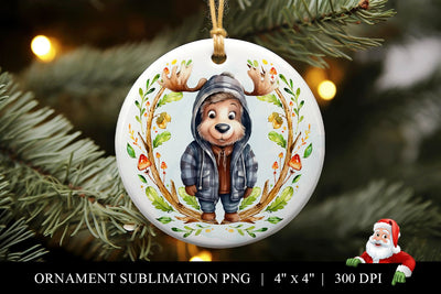 Moose Round Christmas Ornament Sublimation PNG Sublimation BijouBay 