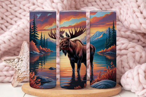 Moose Sunset 20oz Tumbler Wrap Sublimation DesignSVG 