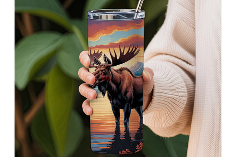 Moose Sunset 20oz Tumbler Wrap Sublimation DesignSVG 