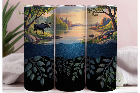 Moose Sunset 20oz Tumbler Wrap Sublimation PixelChick 