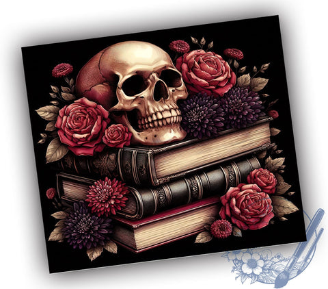 Morally Grey 20oz Skinny Tumbler PNG, Skull Floral Book Lover Tumbler Sublimation Wrap, Straight & Tapered Tumbler Wrap, Instant Digital Download Sublimation ToriDesigns 
