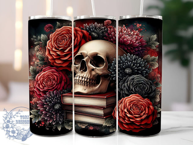 Morally Grey 20oz Skinny Tumbler PNG, Skull Floral Book Lover Tumbler Sublimation Wrap, Straight & Tapered Tumbler Wrap, Instant Digital Download Sublimation ToriDesigns 