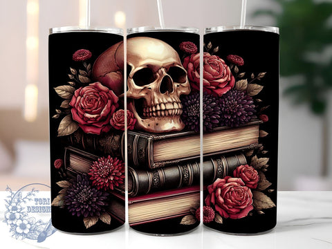 Morally Grey 20oz Skinny Tumbler PNG, Skull Floral Book Lover Tumbler Sublimation Wrap, Straight & Tapered Tumbler Wrap, Instant Digital Download Sublimation ToriDesigns 