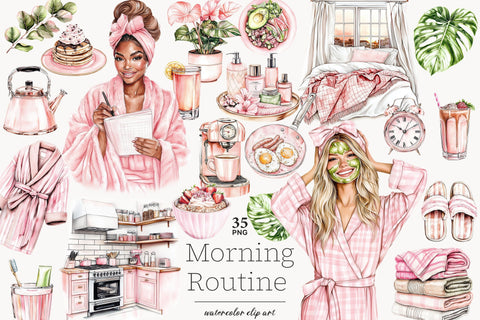Morning Routine Clipart | Self Care Graphics SVG GlamArtZhanna 