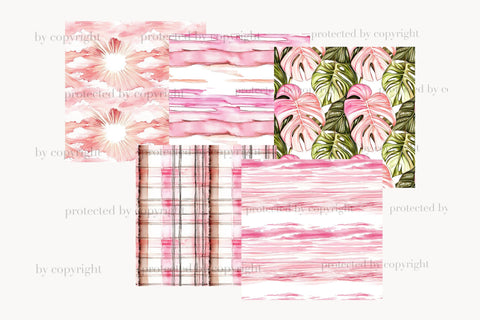 Morning Routine Papers | Pink Background Set Digital Pattern GlamArtZhanna 