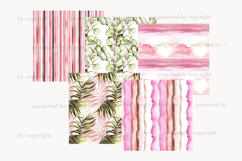 Morning Routine Papers | Pink Background Set Digital Pattern GlamArtZhanna 