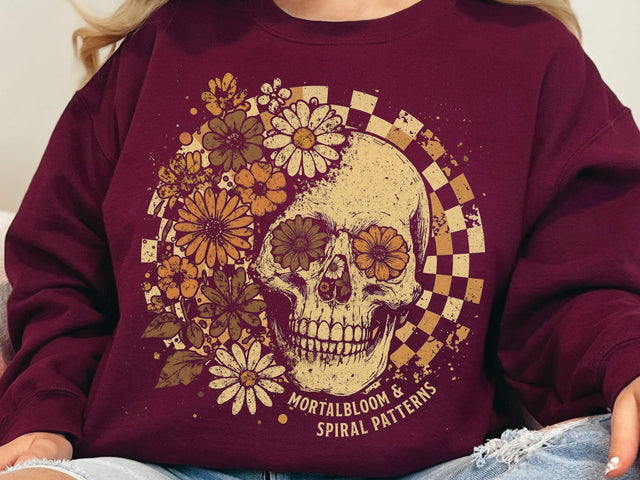 Mortal Bloom Skull PNG, Floral Gothic Skull Design SVG DesignDestine 