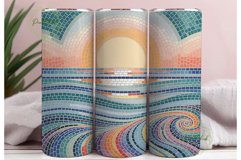 Mosaic Ocean Sunset 20oz Tumbler Wrap Sublimation PixelChick 