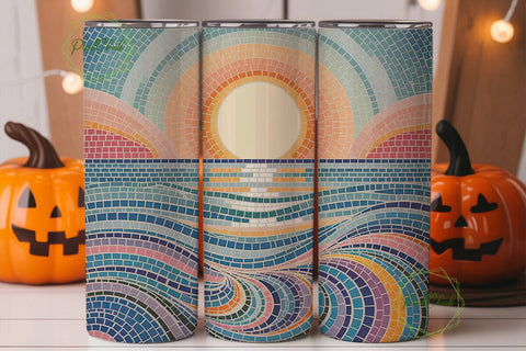 Mosaic Ocean Sunset 20oz Tumbler Wrap Sublimation PixelChick 