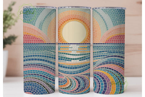 Mosaic Ocean Sunset 20oz Tumbler Wrap Sublimation PixelChick 