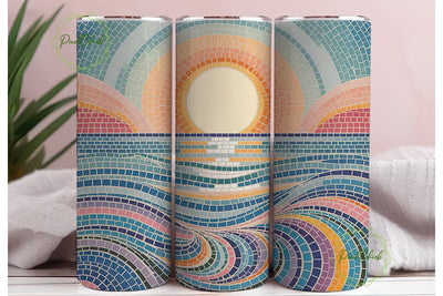 Mosaic Ocean Sunset 20oz Tumbler Wrap Sublimation PixelChick 