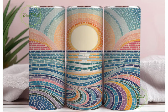 Mosaic Ocean Sunset 20oz Tumbler Wrap Sublimation PixelChick 