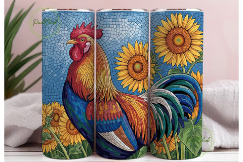Mosaic Rooster & Sunflowers 20oz Tumbler Sublimation PixelChick 