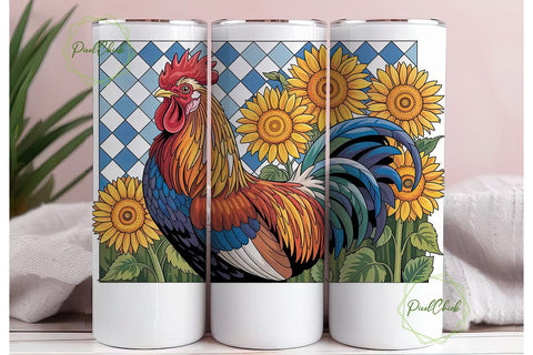 Mosaic Rooster & Sunflowers 20oz Tumbler Sublimation PixelChick 