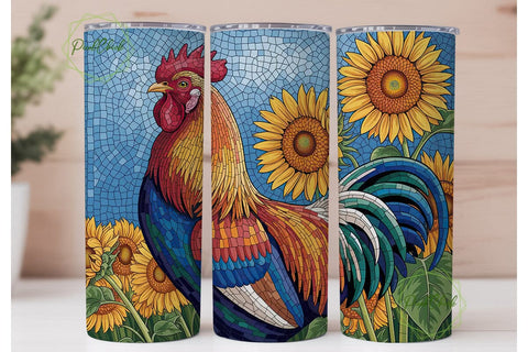 Mosaic Rooster & Sunflowers 20oz Tumbler Sublimation PixelChick 