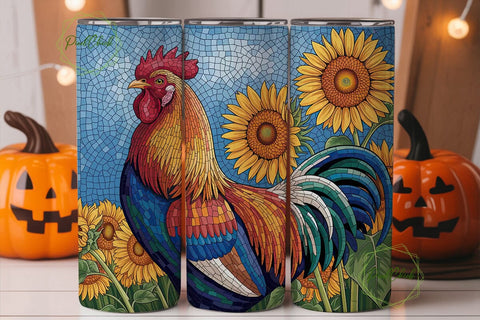Mosaic Rooster & Sunflowers 20oz Tumbler Sublimation PixelChick 