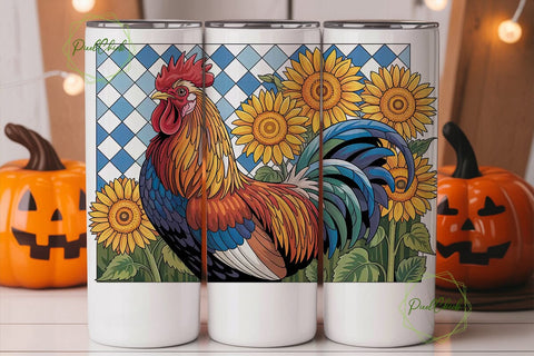 Mosaic Rooster & Sunflowers 20oz Tumbler Sublimation PixelChick 
