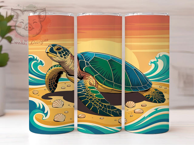 Mosaic Sea Turtle Art 20oz Tumbler, Sea Turtle Design, Ocean Mosaic, Marine Life Art, Sublimation Wrap, 20oz Tumbler, Coastal Theme, Beach Aesthetic Sublimation Lara' s Designs 