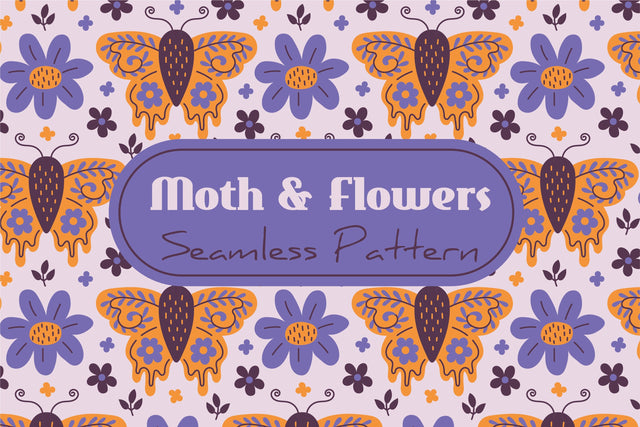 Moth And Flowers Seamless Pattern Digital Pattern Rin Green 