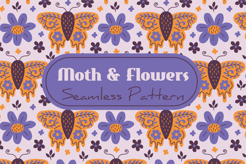 Moth And Flowers Seamless Pattern Digital Pattern Rin Green 
