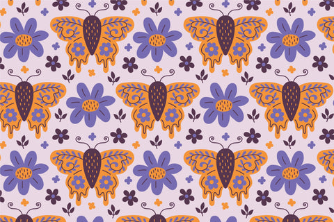 Moth And Flowers Seamless Pattern Digital Pattern Rin Green 