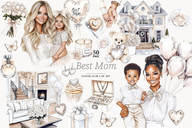 Mother And Baby Clipart PNG | Neutral Mothers Day Clip Art SVG GlamArtZhanna 