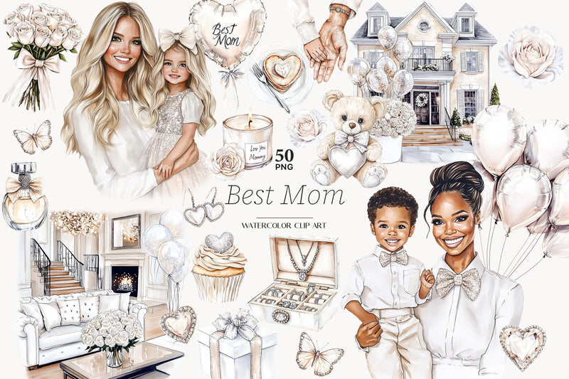 Mother And Baby Clipart PNG | Neutral Mothers Day Clip Art SVG GlamArtZhanna 