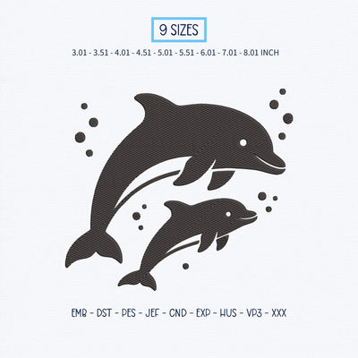 Mother and Baby Dolphins Embroidery Design – Dolphin Family Ocean Animal Machine Embroidery File Embroidery/Applique DESIGNS PatternFeed8 