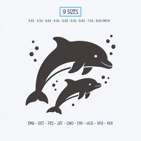 Mother and Baby Dolphins Embroidery Design – Dolphin Family Ocean Animal Machine Embroidery File Embroidery/Applique DESIGNS PatternFeed8 