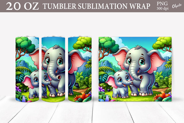 Mother and Baby Elefant Sublimation PNG. Mother Day Tumbler PNG Sublimation Olga Terlyanskaya 