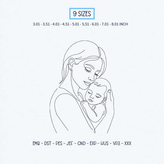 Mother and Baby Embroidery Design – Minimalist Mom Holding Newborn Line Art Machine Embroidery File Embroidery/Applique DESIGNS PatternFeed8 