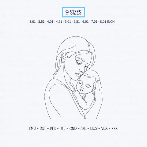 Mother and Baby Embroidery Design – Minimalist Mom Holding Newborn Line Art Machine Embroidery File Embroidery/Applique DESIGNS PatternFeed8 