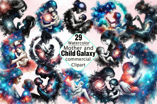 Mother and Child Galaxy Sublimation Clipart Bundle Sublimation SVGArt 