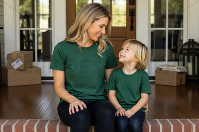 Mother and child wearing matching green t-shirts Mock Up Photo Regulrcrative 