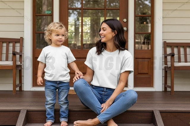 Mother and child wearing matching t-shirts Mock Up Photo Regulrcrative 