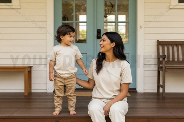 Mother and child wearing matching t-shirts Mock Up Photo Regulrcrative 