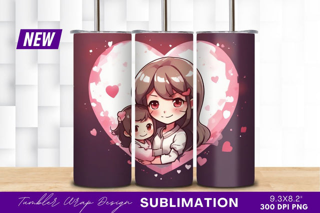 Mother and daughter cartoon illustration with heart Sublimation Regulrcrative 