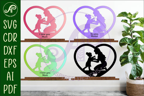 Mother and daughter heart stand. laser cut digital vector SVG APInspireddesigns 