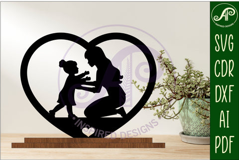 Mother and daughter heart stand. laser cut digital vector SVG APInspireddesigns 