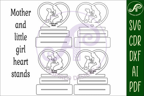Mother and daughter heart stand. laser cut digital vector SVG APInspireddesigns 