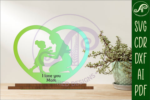 Mother and daughter heart stand. laser cut digital vector SVG APInspireddesigns 