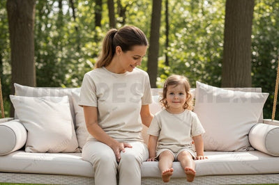 Mother and daughter in matching t-shirts enjoying outdoor time Mock Up Photo Regulrcrative 