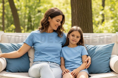 Mother and daughter matching blue t-shirt set Mock Up Photo Regulrcrative 