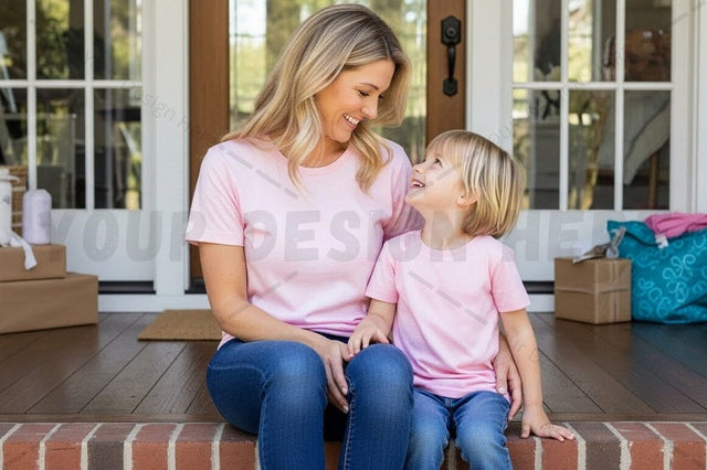Mother and daughter matching pink t-shirt mockup Mock Up Photo Regulrcrative 