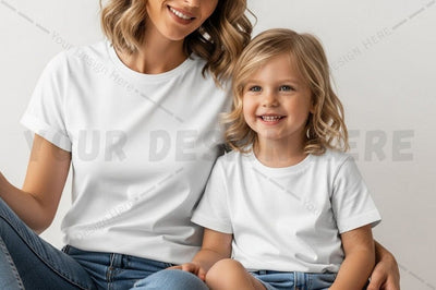 Mother and daughter matching white t-shirt mockup Mock Up Photo Regulrcrative 